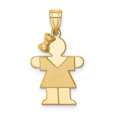 14k Yellow Gold Polished Girl With Bow Hugs Charm