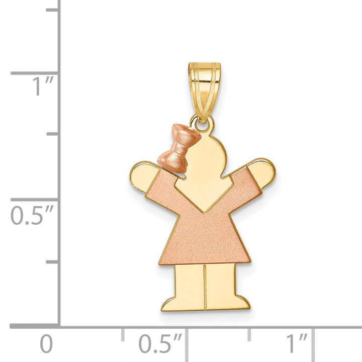 14k Two-tone Polished Small Girl Bow Love Charm