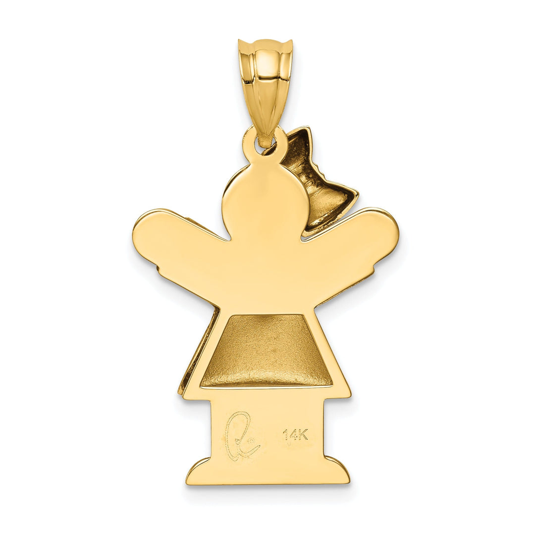 14k Yellow Gold Puffed Girl With Bow Love Charm