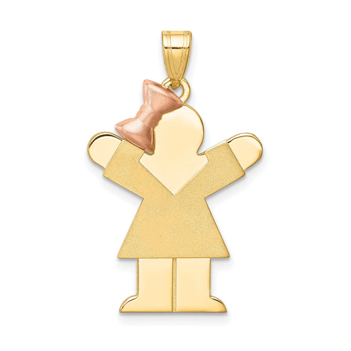 14k Two-tone Large Polished Love Girl Bow Charm