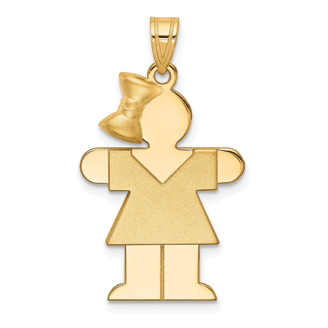 14k Yellow Gold Polished Girl With Bow Hugs Charm