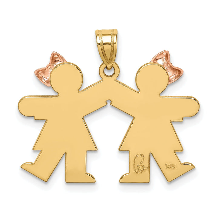 14k Two-tone Small Twin Girls With Bows Kiss Charm