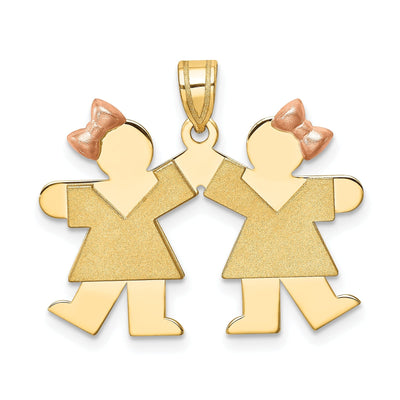 14k Two-tone Small Twin Girls With Bows Kiss Charm at $ 378.72 only from Jewelryshopping.com