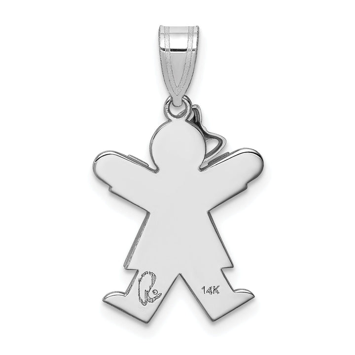 14k White Gold Solid Small Girl With Bow Joy Charm