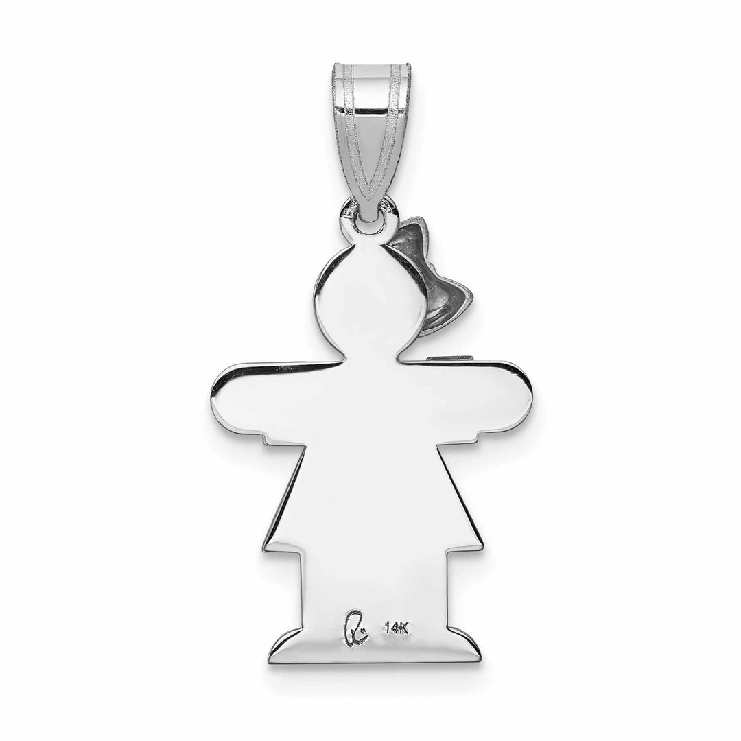14 White Gold Solid Small Girl With Bow Hugs Charm