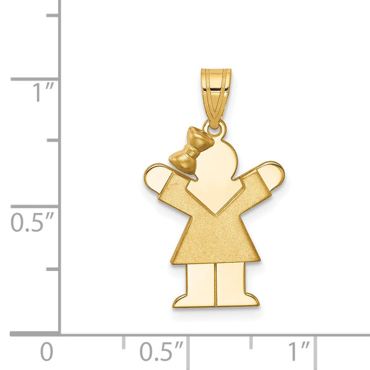 14k Yellow Gold Polished Girl With Bow Love Charm