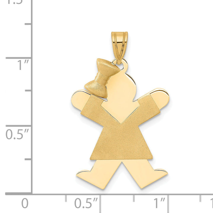 14k Yellow Gold Polished Girl With Bow Joy Charm