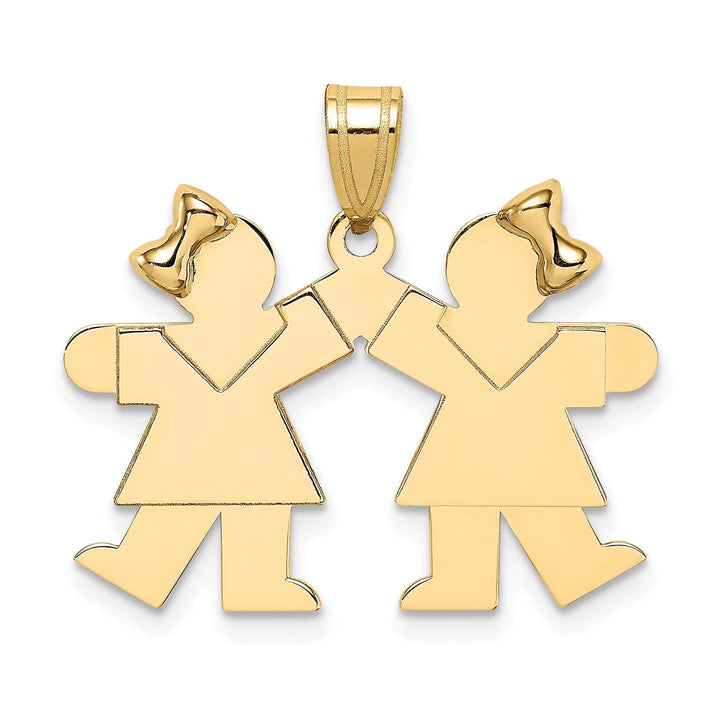 14k Yellow Gold Twin Girls With Bows Kiss Charm