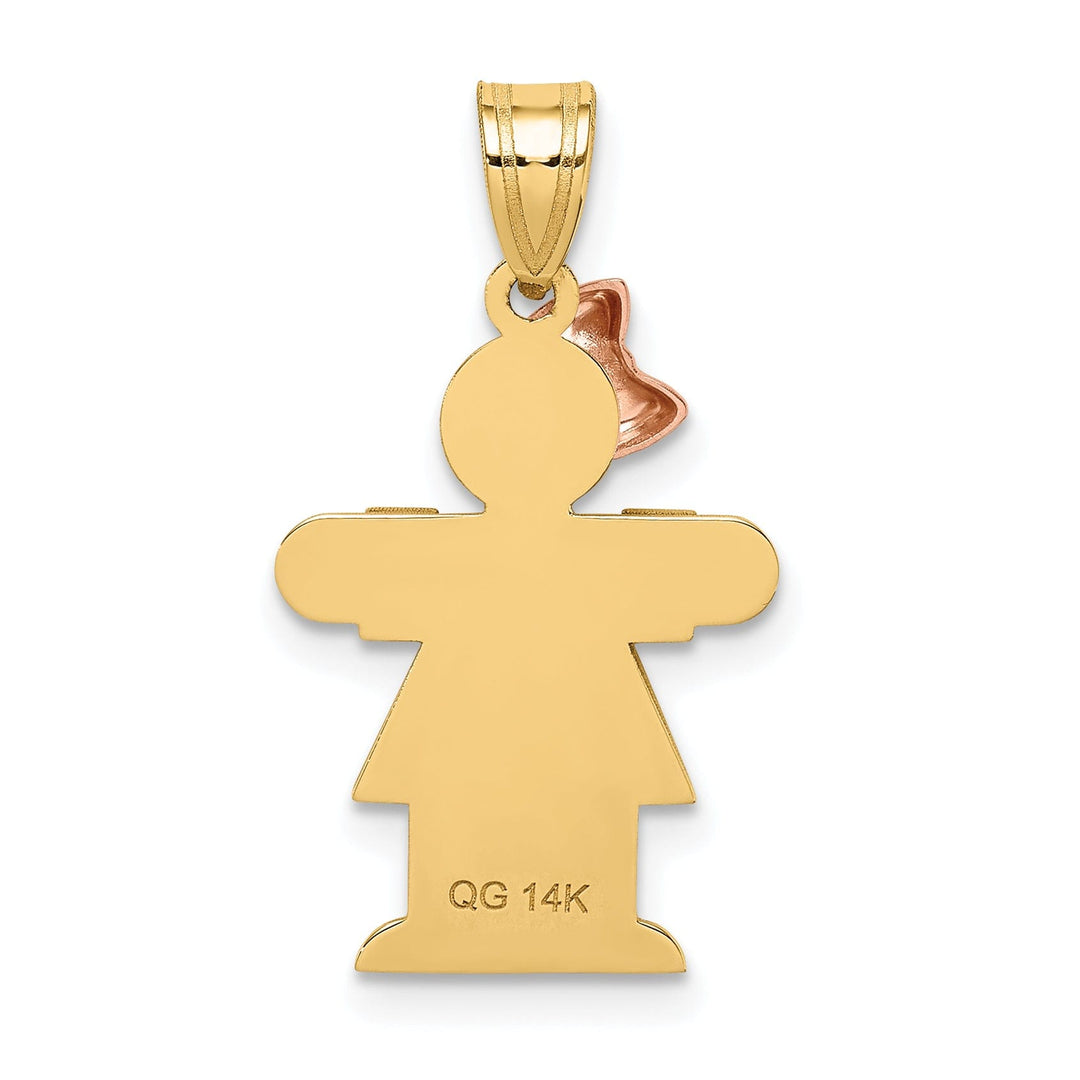 14k Two-tone Small Polished Hugs Girl With Bow Charm