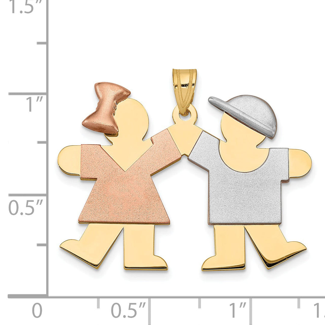 14k Tri-color Large Girl-Boy Twins Kiss Charm