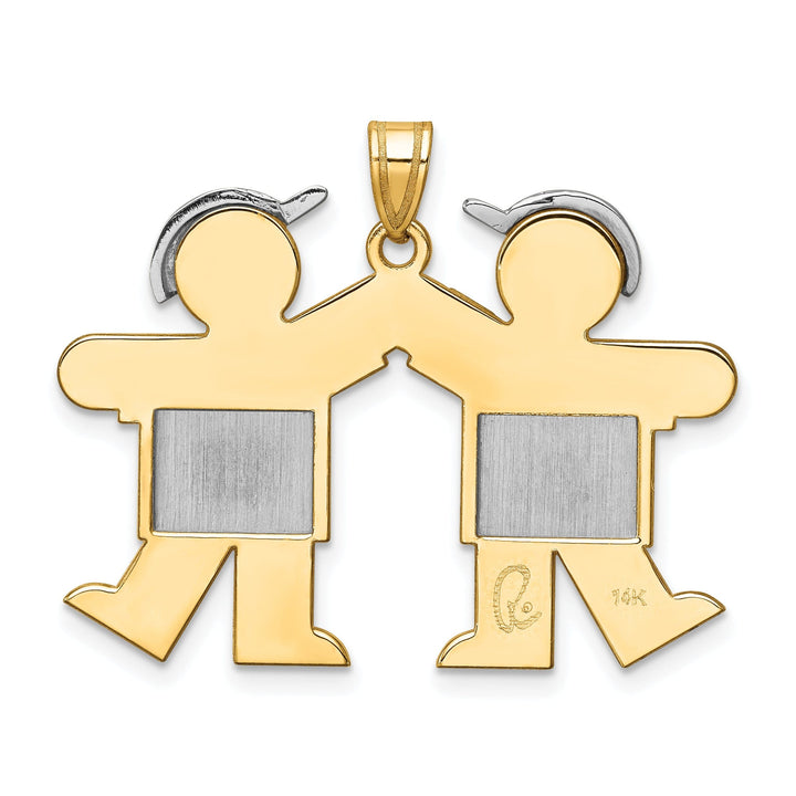 14k Two-tone Large Twin Boys With Hats Kiss Charm