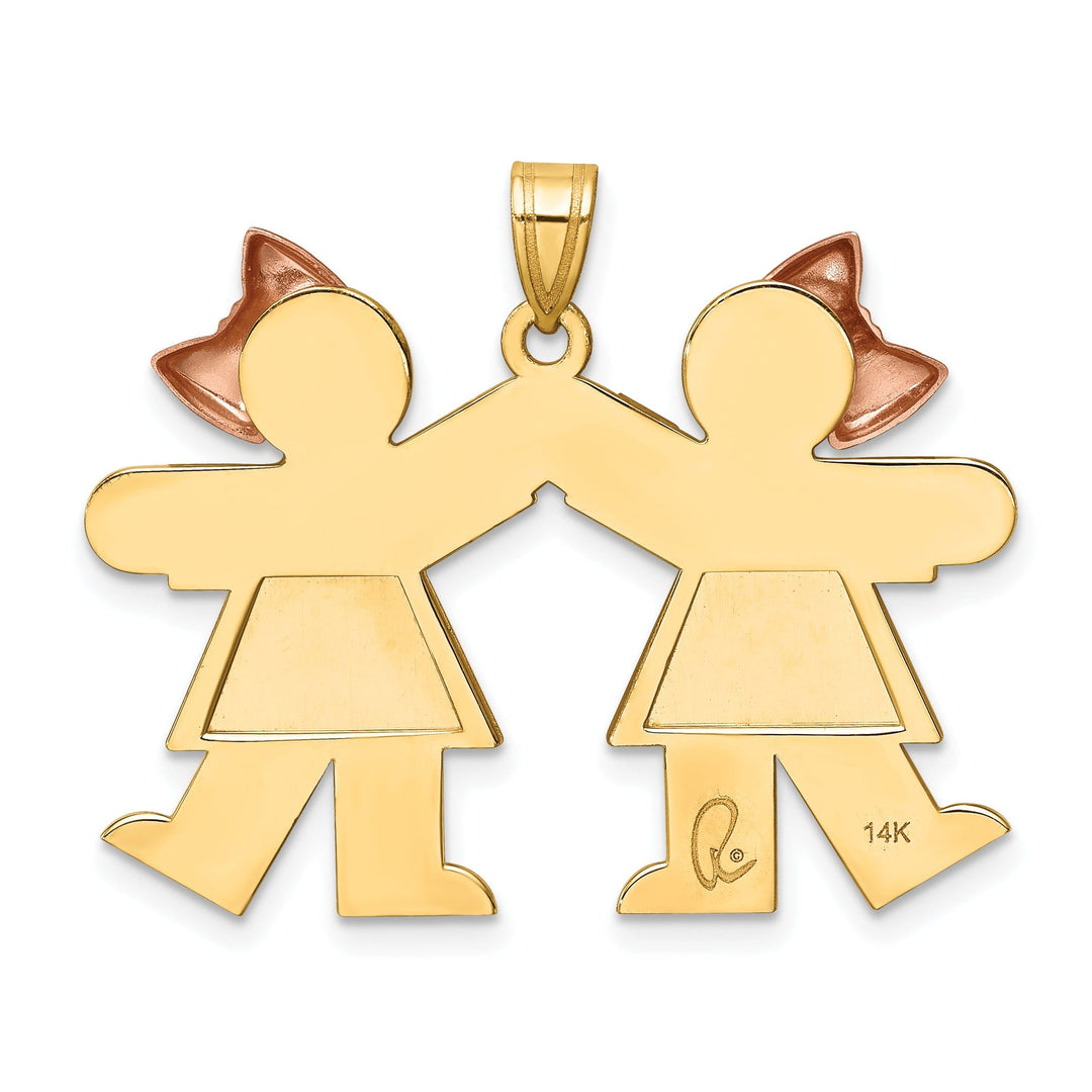 14k Two-tone Large Twin Girls With Bows Kiss Charm