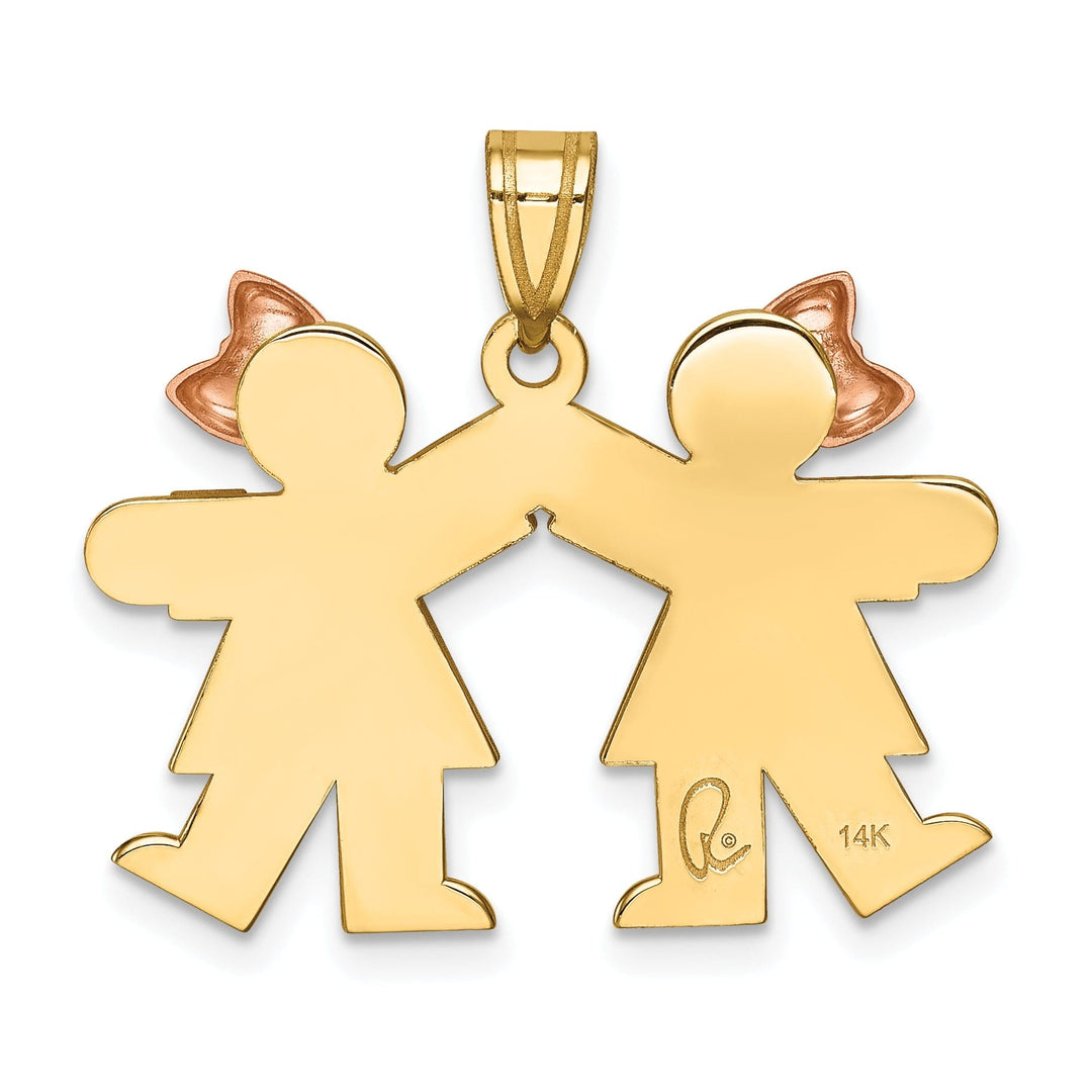 14k Two-tone Small Twin Girls With Bows Kiss Charm