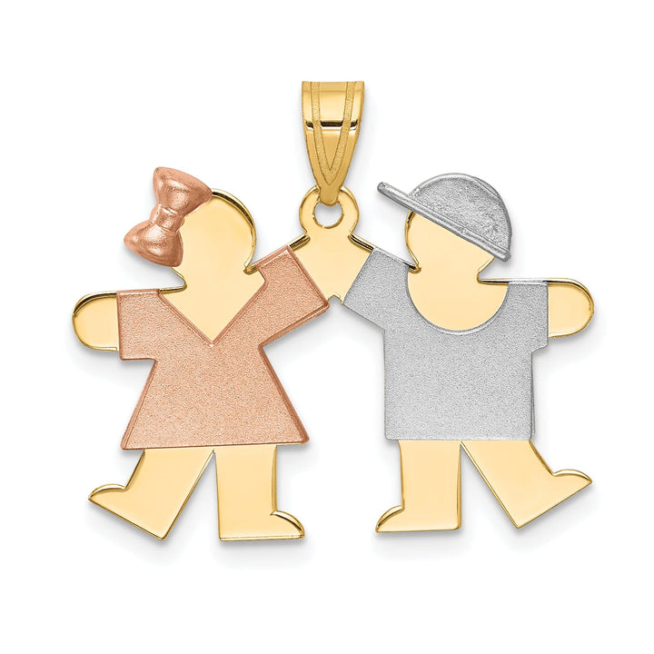 14k Tri-color Small Girl-Boy Twins Kiss Charm