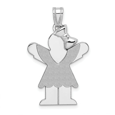 14k White Gold Solid Girl With Bow Love Charm