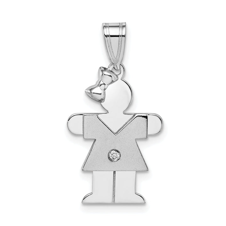 14k White Gold Diamond Girl With Bow Hugs Pendant