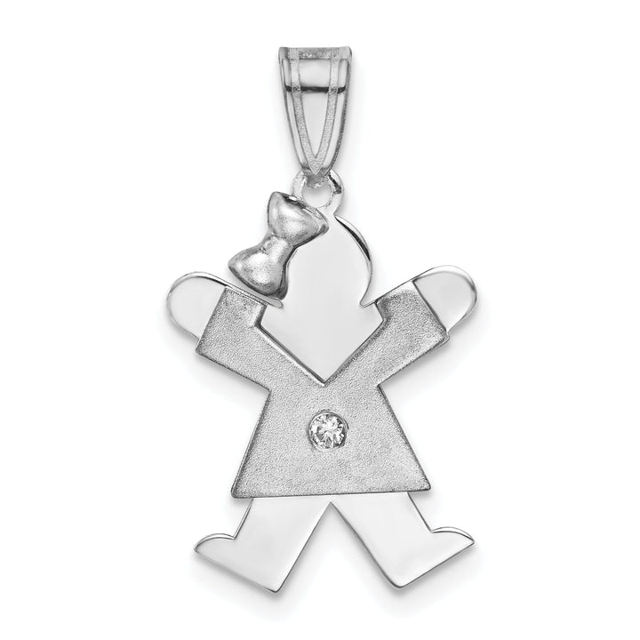 14k White Gold Diamond Girl With Bow Joy Pendant