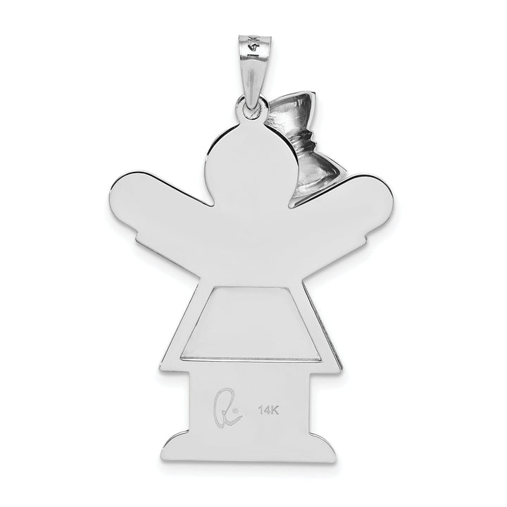 14k White Gold Diamond Girl With Bow Love Pendant