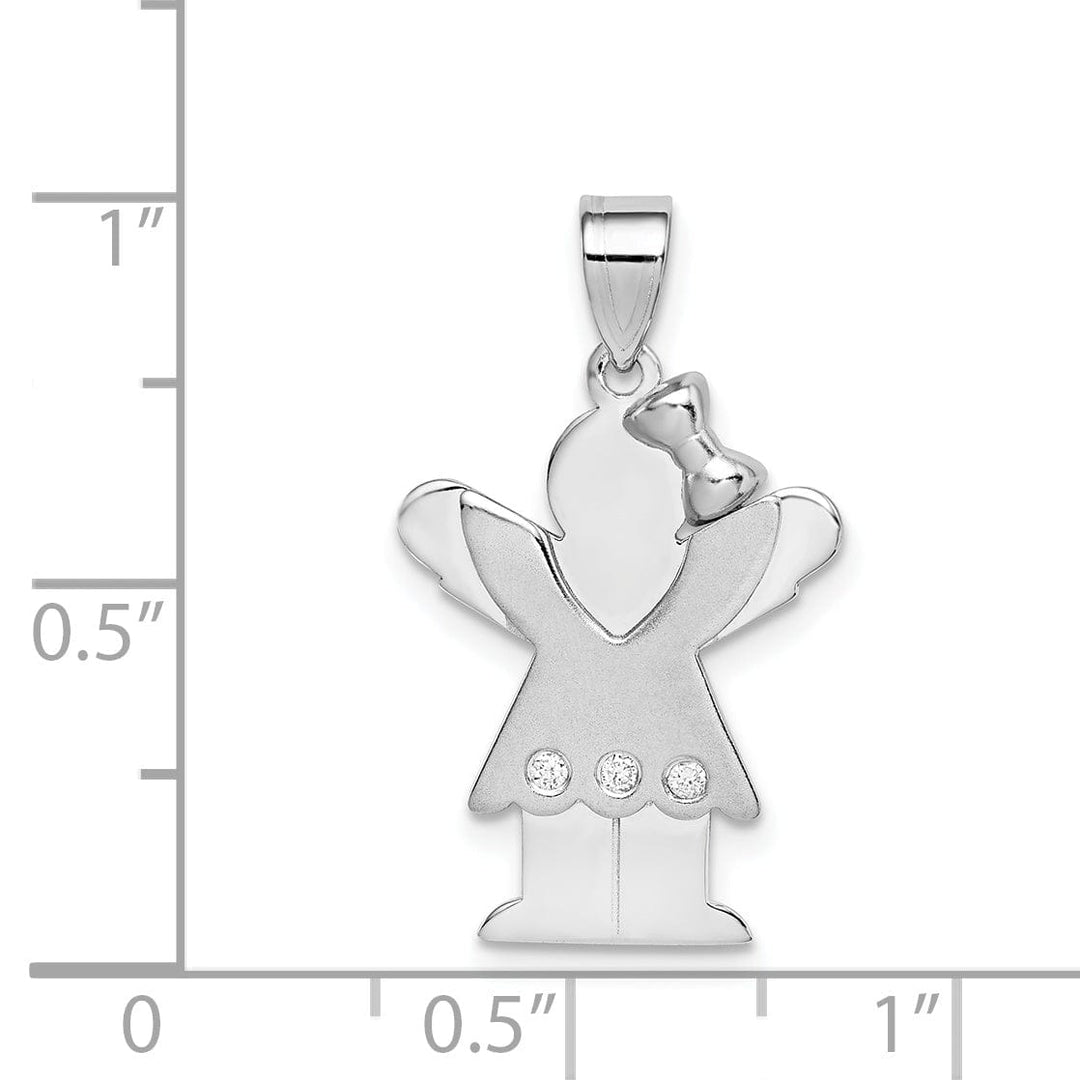 14k White Gold Diamond Girl With Bow Love Pendant