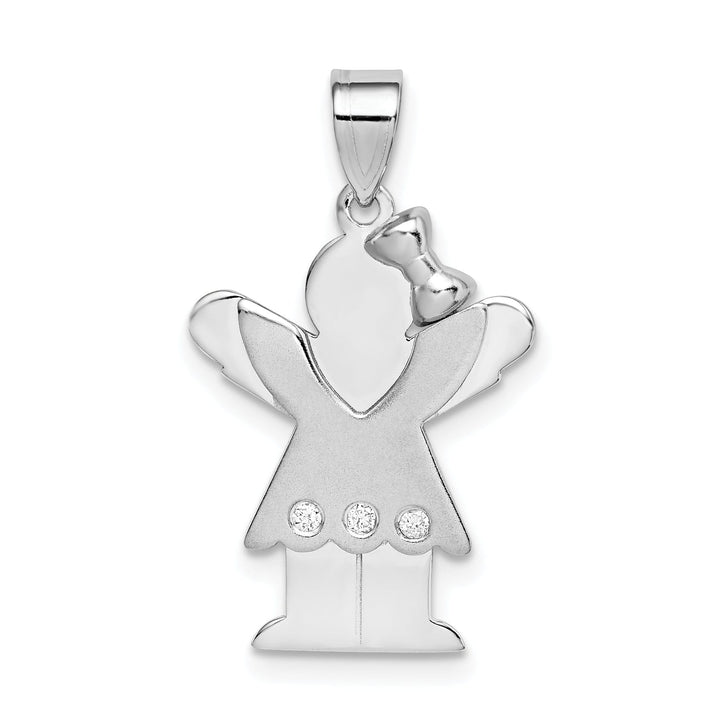 14k White Gold Diamond Girl With Bow Love Pendant