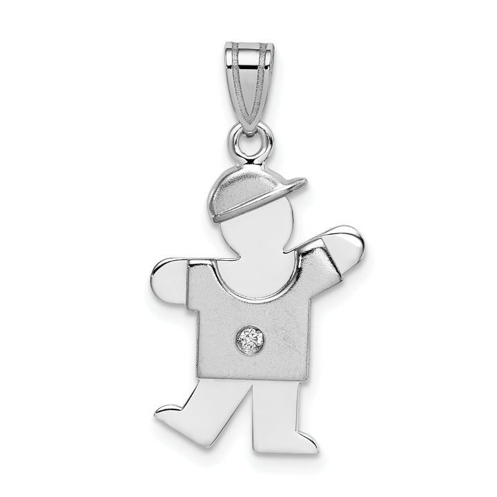 14k White Gold Diamond Boy With Hat Kiss Pendant