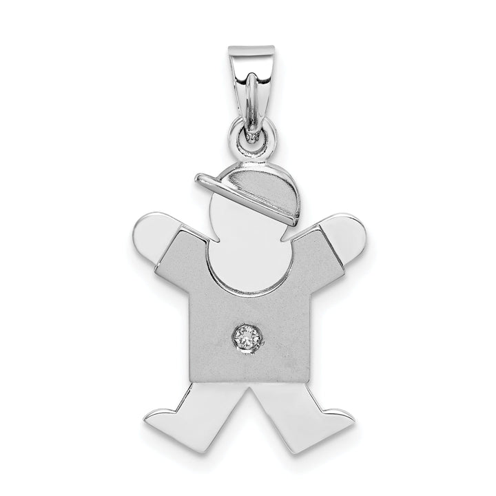 14k White Gold Diamond Boy With Hat Joy Pendant