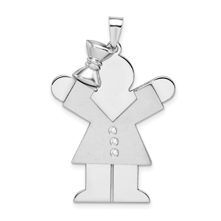 14k White Gold Diamond Girl With Bow Love Pendant