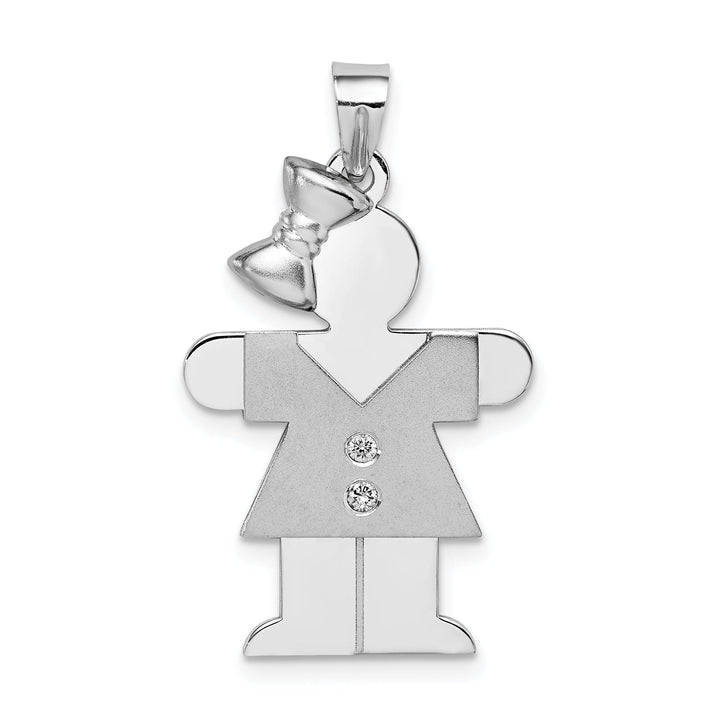 14k White Gold Diamond Girl With Bow Hugs Pendant