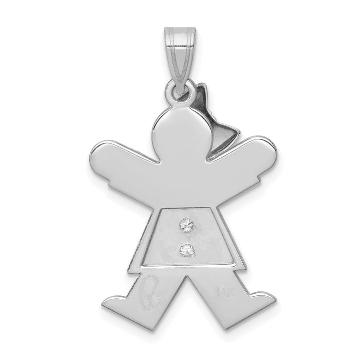 14k White Gold Diamond Girl With Bow Joy Pendant