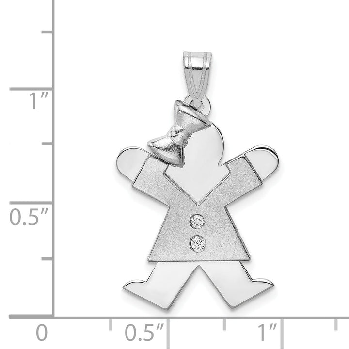 14k White Gold Diamond Girl With Bow Joy Pendant