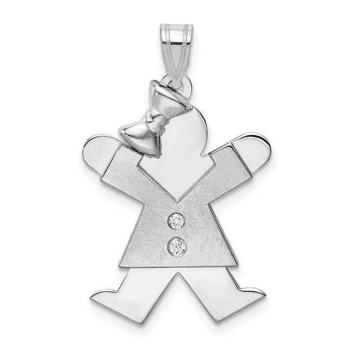 14k White Gold Diamond Girl With Bow Joy Pendant