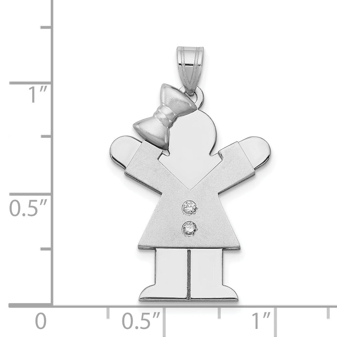 14k White Gold Diamond Girl With Bow Love Pendant