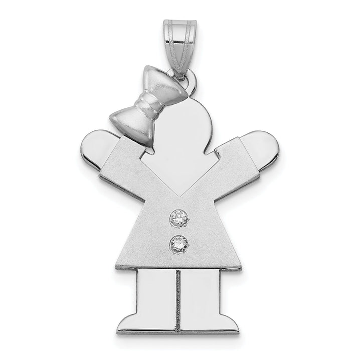 14k White Gold Diamond Girl With Bow Love Pendant
