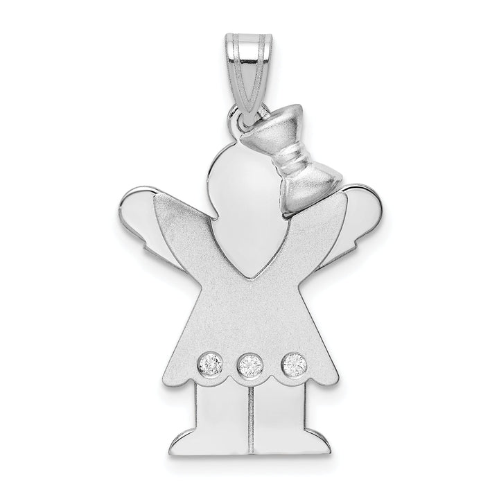 14k White Gold Diamond Girl With Bow Love Pendant