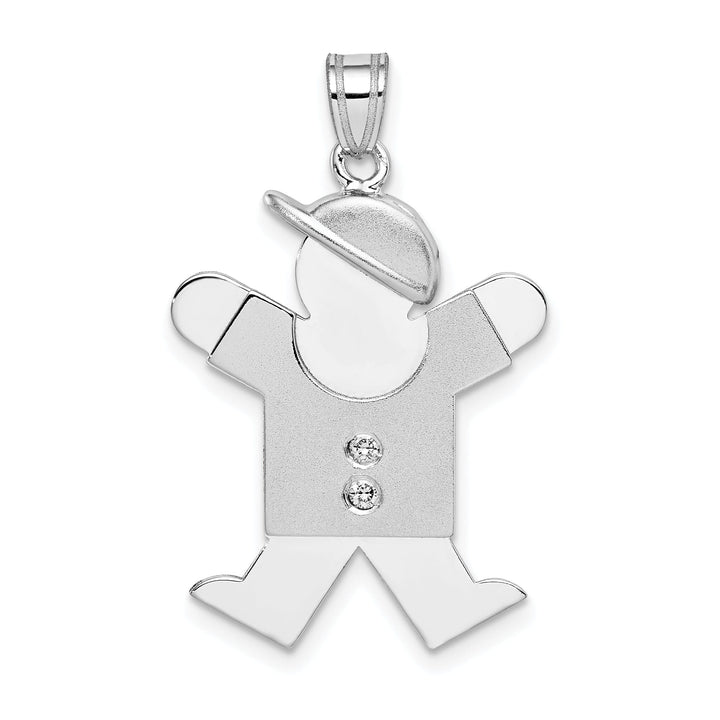 14k White Gold Diamond Boy With Hat Joy Pendant