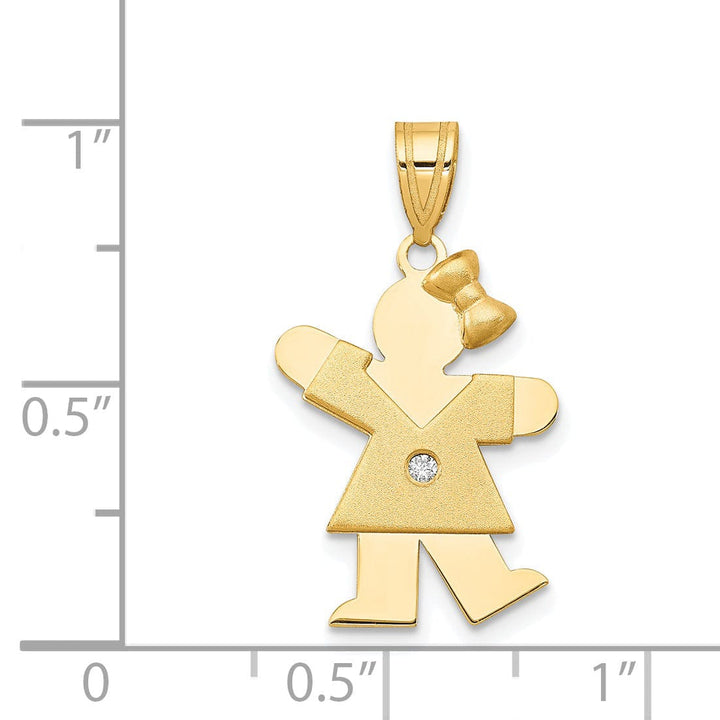 14k Yellow Gold Diamond Girl With Bow Kiss Pendant