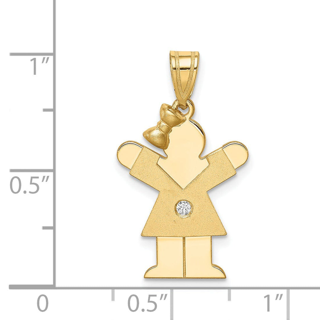 14k Yellow Gold Diamond Girl With Bow Love Pendant