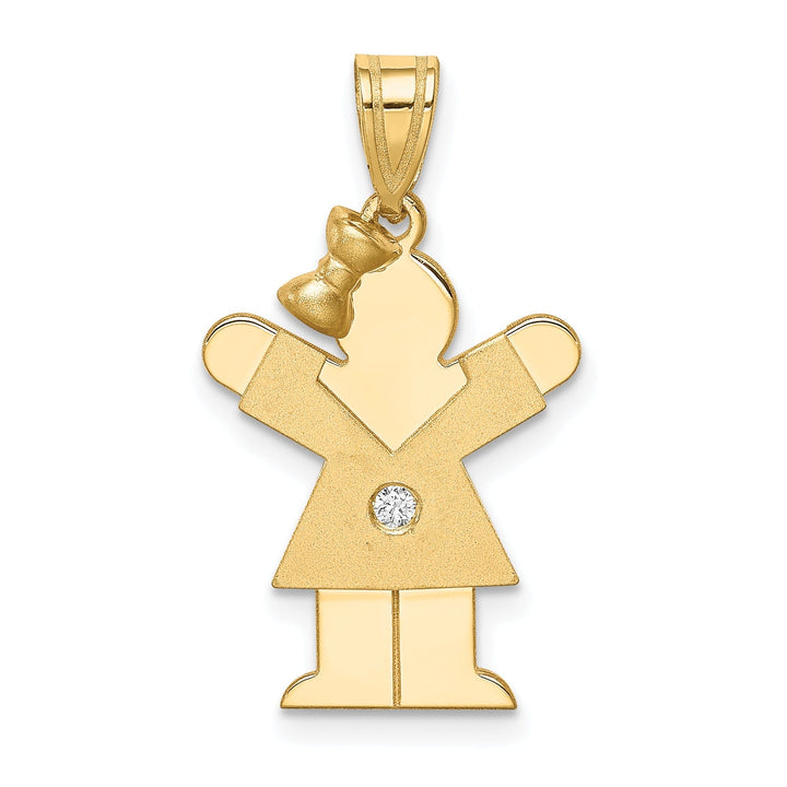 14k Yellow Gold Diamond Girl With Bow Love Pendant
