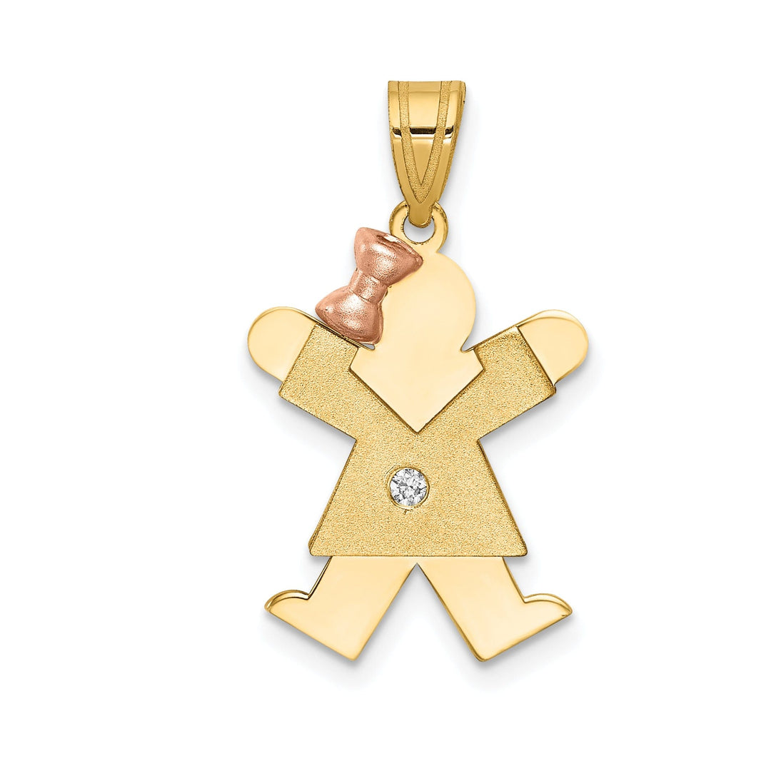 14k Two-tone Diamond Girl With Bow Joy Pendant