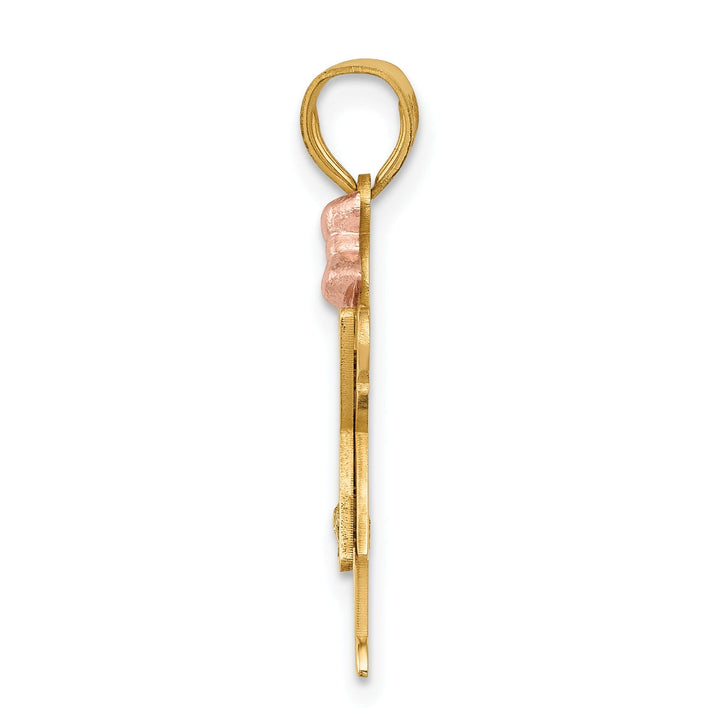 14k Two-tone Diamond Girl With Bow Love Pendant