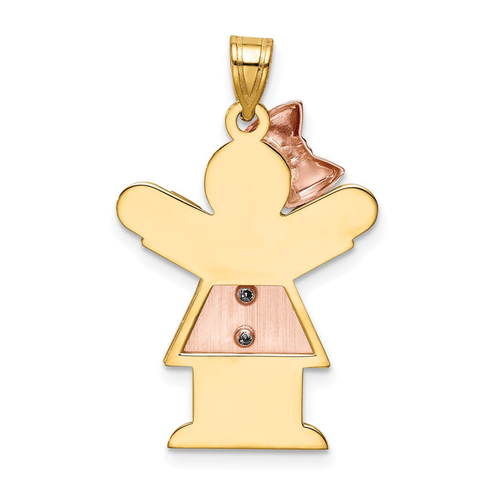 14k Two-tone Diamond Girl With Bow Love Pendant