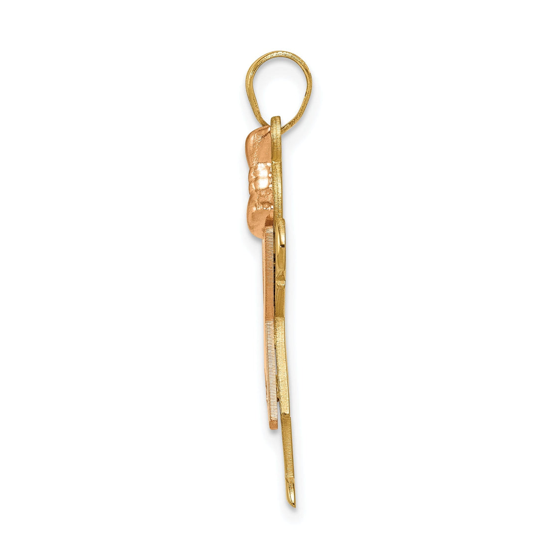 14k Two-tone Diamond Girl With Bow Love Pendant