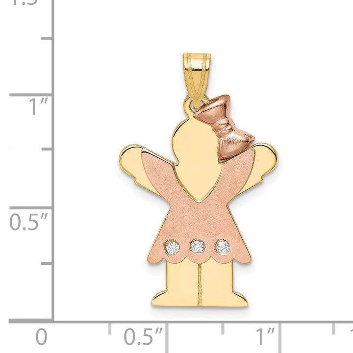 14k Two-tone Diamond Girl With Bow Love Pendant