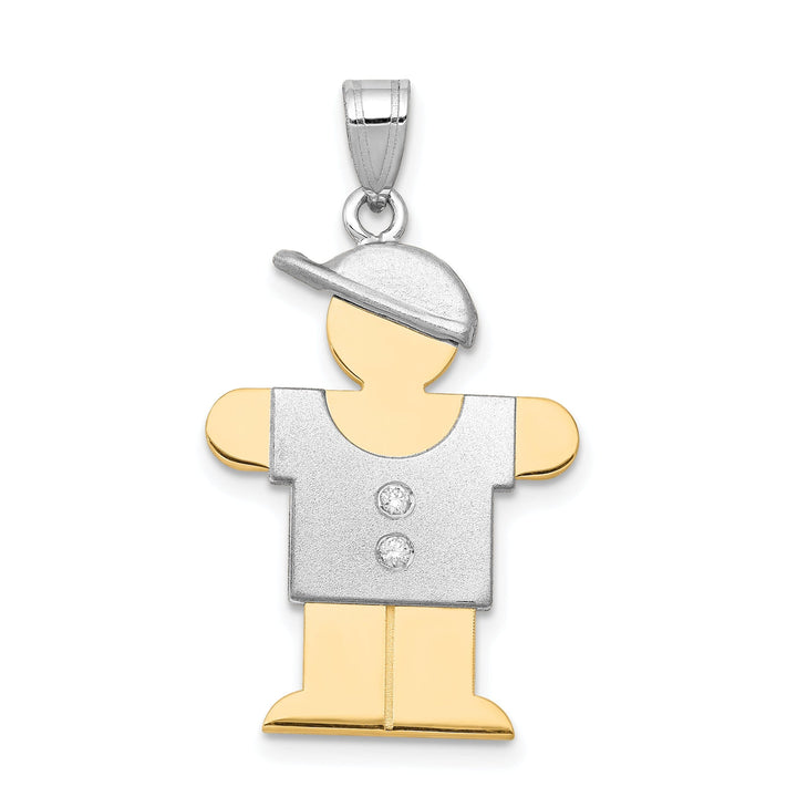 14k Two-tone Diamond Boy With Hat Hugs Pendant