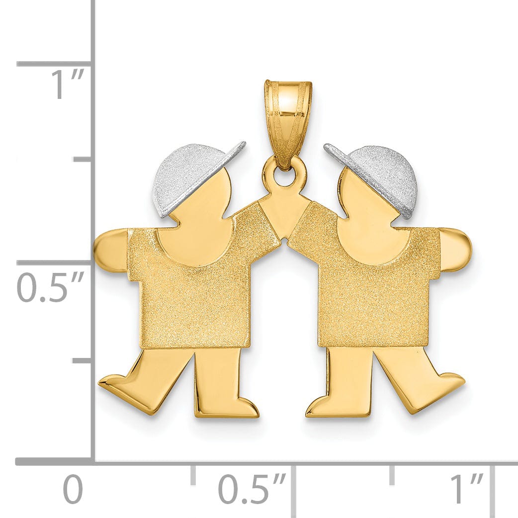 14k Two-tone Small Twin Boys With Hats Kiss Charm