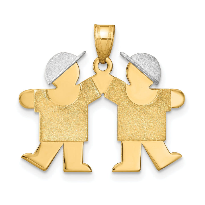 14k Two-tone Small Twin Boys With Hats Kiss Charm