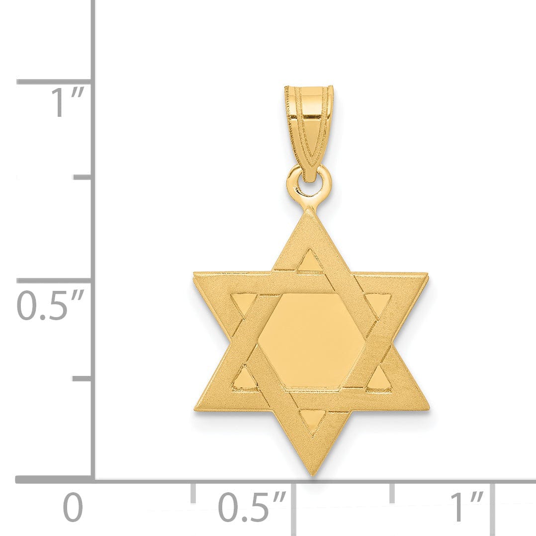 14K Yellow Gold Polished Satin Finish Flat Back Star of David Pendant