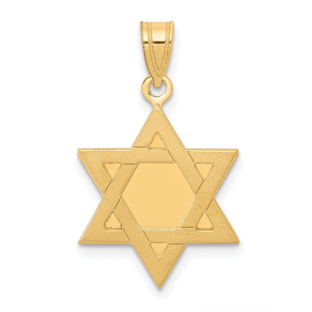 14K Yellow Gold Polished Satin Finish Flat Back Star of David Pendant