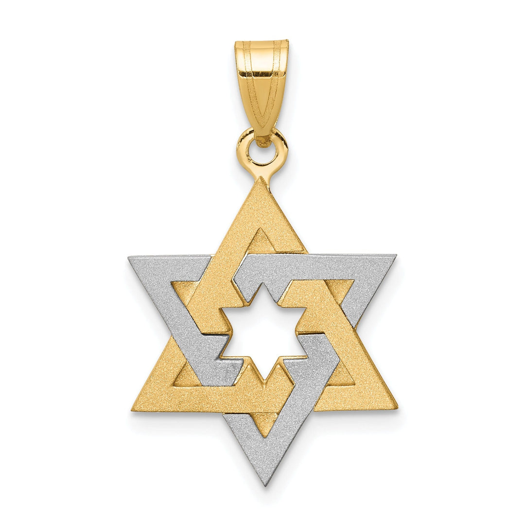 14K Yellow White Gold Satin Finish Star of David Charm Pendant