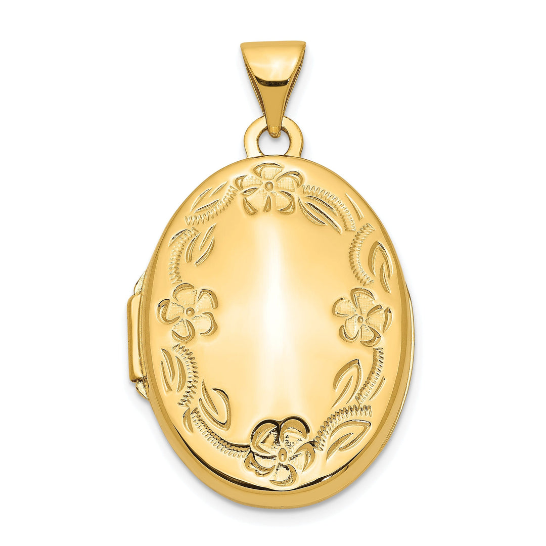 14k Yellow Gold Hand Engraved Oval Locket Pendant